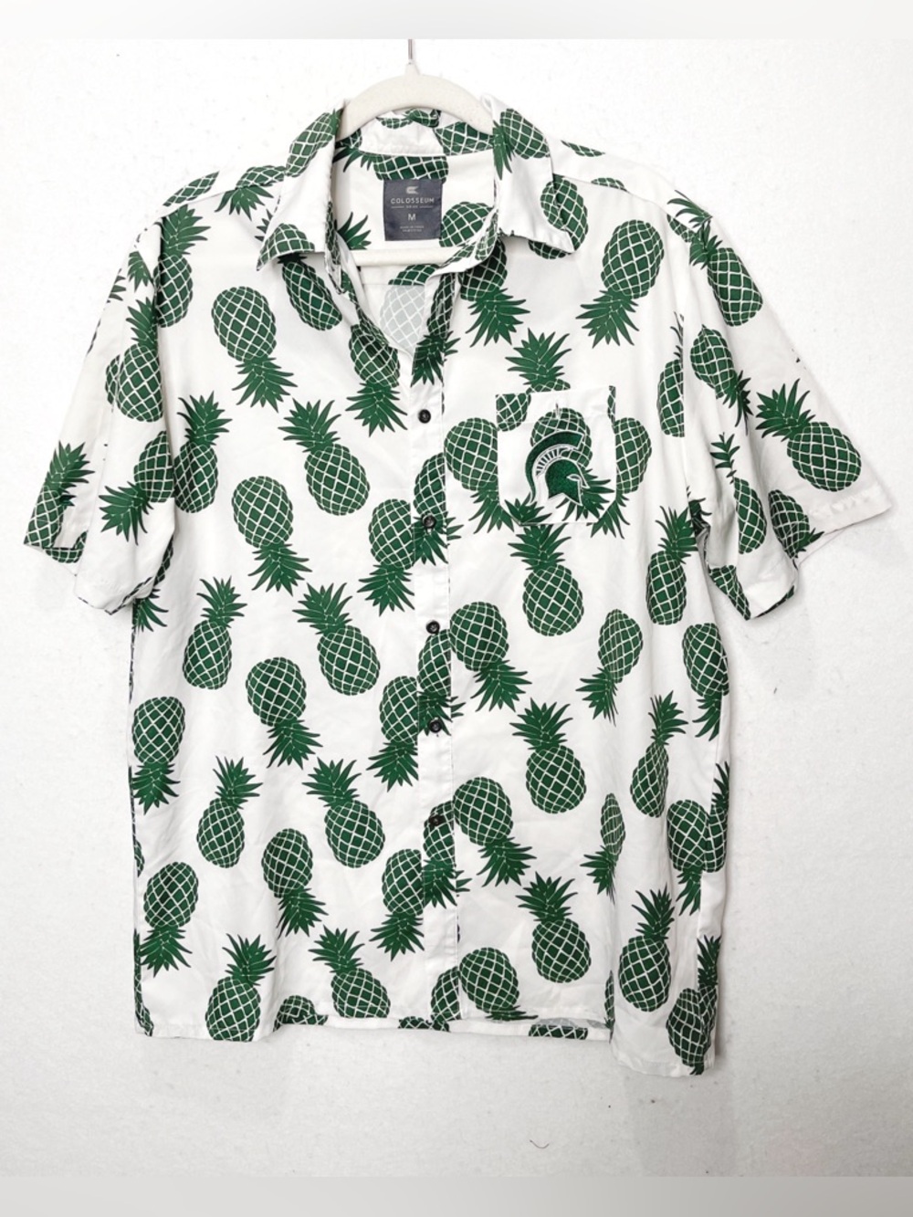Colosseum Michigan State University Spartan Pineapple Button Down Hawaiian Shirt